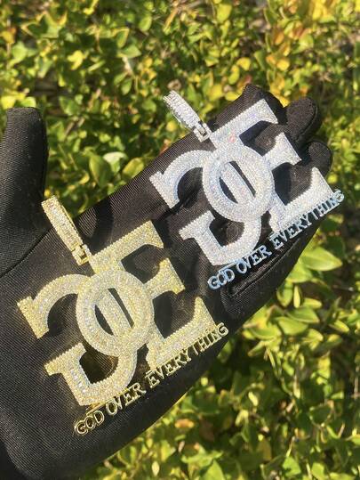 DUBSS 1 Pieza Collar con Colgante Iced Out God Over Everything para Hombres, Joyería Hip Hop Chapada con Circonita Cúbica 5A