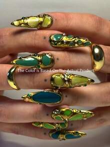 A Series Of Different Color Of Our Hot Long Stiletto: Green Nails Blue Nails: DIY 10pcs Of Cute Baroque Nail Art Of Y2K Glossy Green Nail Stickers Blue Nails Red Nails Orange Nails With Handpainted Ripples A Western Goth Palace Style French Tip Handmade Acrylic Press On Nails With Free Poly Gel Nail Kit. Bright Green, Gold, Blue Armor Surface - Nhiều màu - Xem 3