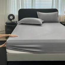 1pc Solid Color Skin-Friendly Striped Pattern Bed Skirt, Simple Brushed, Embossed Craftsmanship, 360-Degree Non-Slip Wrap, Skin-Friendly Fabric, Comfortable Feel, Suitable For Bedroom, Guest Room, Dormitory, All Ages And Seasons, Non-Slip Fixed Bed Sheet Set, Removable And Washable, Relaxing Nude Sleep, Providing Gentle Skin Feel - Dark Grey - View 10