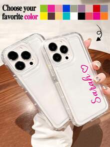 1pc Customized Love Heart & Text Design Shockproof Soft TPU Transparent Phone Case Cover For S20, S21, S22, S23, S24, A12, A14, A15, A21, A22, A31, 11/13/14/15/16 Pro Max - Clear - View 3