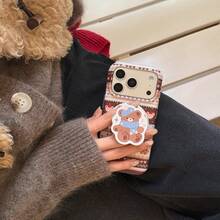 可爱卡通半包式双层磁吸法罗群岛棕熊手机壳，兼容苹果17 Pro Max、16 Pro Max、15 Pro、14、13，少女时尚手机保护套 - 棕色 - 查看 11