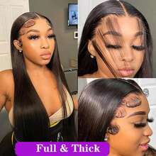 PQL Straight Lace Front Wigs Human Blended Hair 13x4 HD Lace Frontal Wigs Human Blended Hair 180% Density Unprocessed Brazilian Straight Virgin Human Blended Hair Wigs Pre Plucked With Baby Hair Glueless Wigs For Women 34 Inch - Natural & Black - View 4