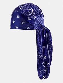1pc Cashew Flower & Chameleon Print Faux Silk Pirate Hat With Scarf Headband, Suitable For Daily Use Hair Sleep Cap,Summer,Beach - Multicolor - View 6