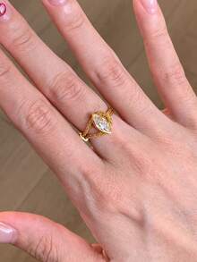 1枚不锈钢独特可调节单钻戒指，简约设计，尽显奢华质感 - 金黃色 - 查看 2