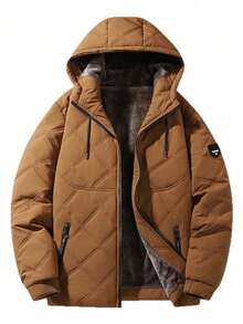 Camiseta de invierno para hombres 2026 nuevo otoño-invierno engrosada de peso grueso aislante térmico con capucha resistente al viento de gran tamaño para jóvenes - Café integral - Ver 1