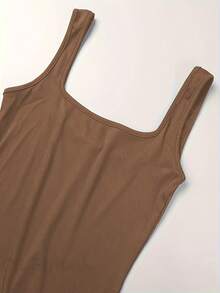 Ribbed Fabric Jumpsuit Jumpsuit, Slim Fit, Can Be Worn As Base Layer Or Outerwear - Brown - View 4