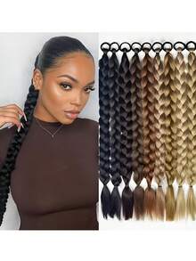 2个棕色和黑色编织合成发马尾发圈，适合日常佩戴和派对场合 - 彩色 - 查看 8