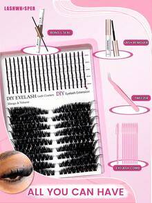 DIY Eyelash Extension Kit - Pointed Single Lashes, D-Curl Fluffy Lash Clusters, Manga Fairy Style - Pink - View 4