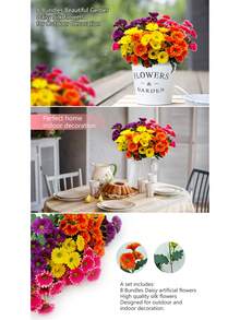 4/8 Bunches Artificial Silk Daisy, Realistic Spring Artificial Flowers - UV Resistant Artificial Floral Bouquets, Loose Flower Bunches, Suitable For Indoor Living Room Coffee Table, Entryway Shelf And Outdoor Garden, Porch Planters, Balcony Window Sill Decor - Multicolor - View 12