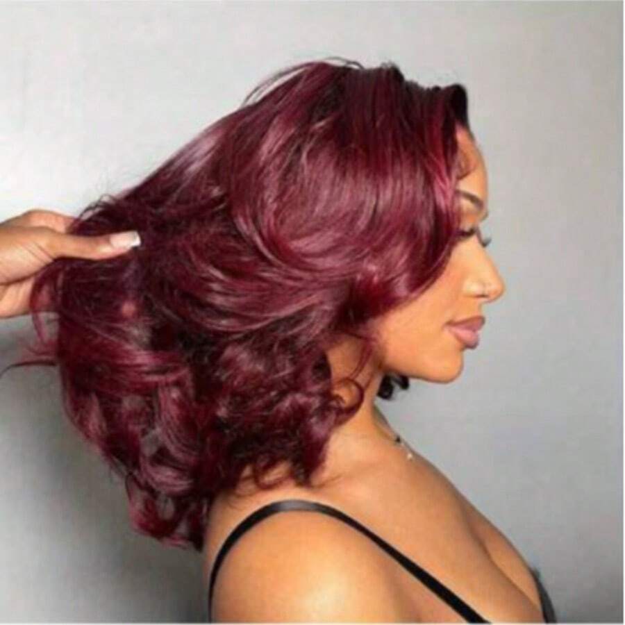 10-36英寸水波纹蕾丝前假发，真人混纺发丝，预先拔毛，无胶假发；13x4高清水波纹蕾丝前假发，真人混纺发丝，女士款，180%密度蕾丝闭合假发，99J酒红色 - S99J/BUG - 查看 1