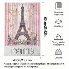 2PC[Customizable Towels] Paris Eiffel Tower Design Customizable Name Towels - Pink & White Striped, Ultra-Absorbent, Quick-Dry Microfiber Towels With "Paris" & "Eiffel" Text, Perfect For Valentine's Day, Anniversaries, And More, Home Decor | Eiffel Tower Design | Ultraabsorbent Towels250gsm Practical Kitchen Towel For Kitchen, Living Room, Bedroom And Home Use, Exquisite Pattern Printed Towel, Suitable For Kitchen And Living Room, Suitable For Car, Bedroom, Living Room, Office, Outdoor Camping Home Decoration, Comfortable, Soft And Additive Free Scouring Pad, A Good Gift For Daily Holidays - Multicolor - View 4