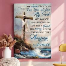 1pc Easter Decor, Easter Inspirational Wall Art, Minimalist Wrapped Framed Canvas Wall Art, Vintage Prints Poster, Cross On Beach, Draped Cloth, Ocean Landscape - Modern, Impressionistic,  Art, Landscape Painting Style, Birthday Party Decor, Decorative Wall Art for Living Room Bedroom Office, Hanging Hardware Included - Wrapped Framed Canvas, Vertical - Lienzo enmarcado - Ver 2