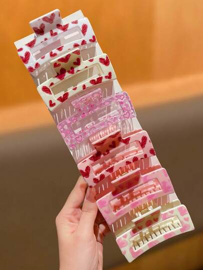 Large Sweet Pink Rectangular Hair Claw Clip, Strong Grip, Minimalist Daily Women's Hair Accessory, 3.3inch, Suitable For Thick/Thin Hair, Elegant Cute Casual Street Style, Suitable For Spring, Summer, Autumn, Winter