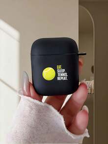 时尚耳机保护套，创意吃、睡、网球图案，兼容 4/1/2/3/Pro2/Pro3，送给朋友、家人、女朋友或男朋友的完美礼物 - 黑色 - 查看 3