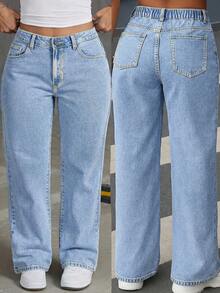 Comfortable Plus Size Boyfriend Fit Denim Jeans Long With Pockets Casual Spring - Blue - View 1