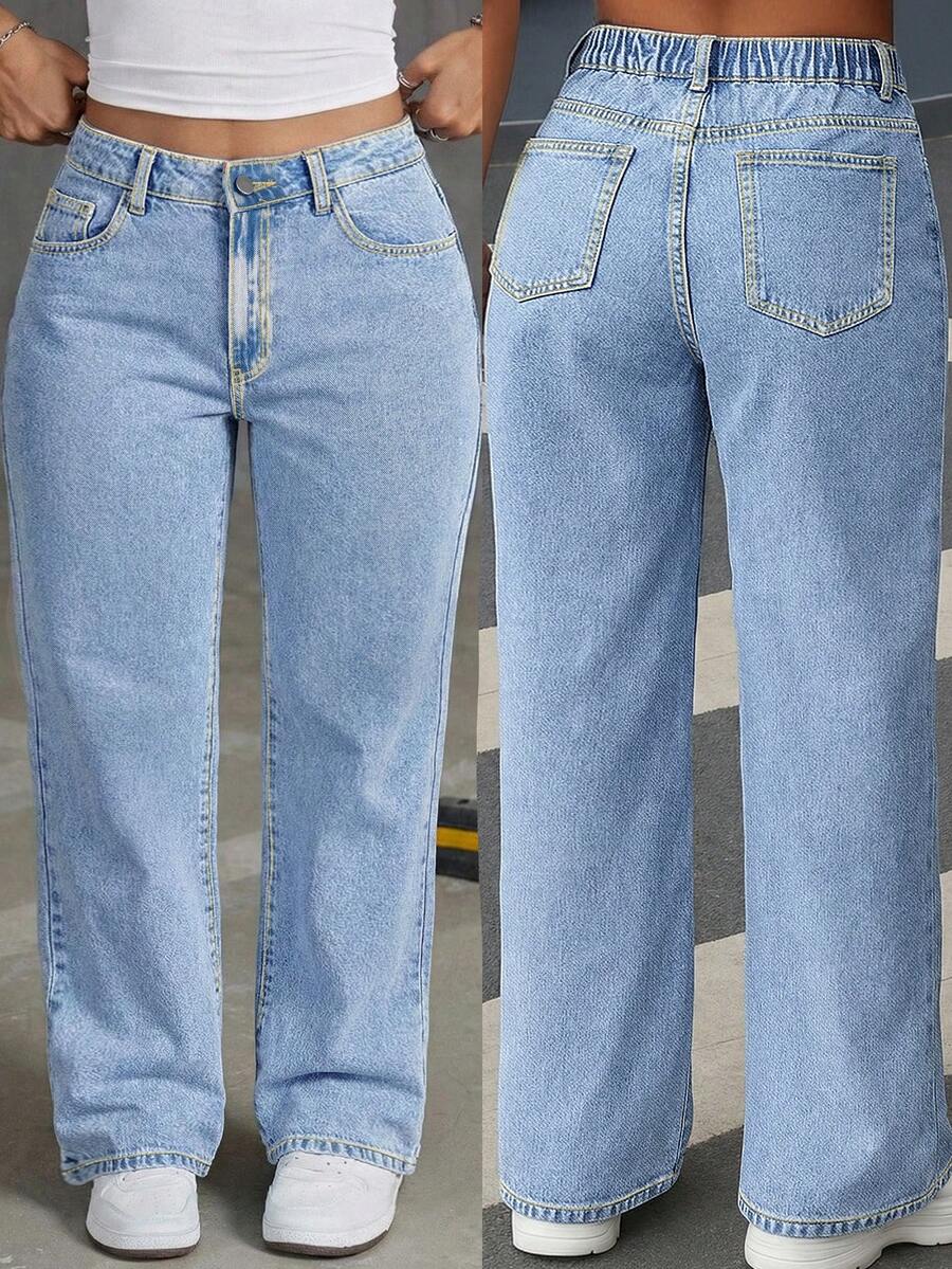 Comfortable Plus Size Boyfriend Fit Denim Jeans Long With Pockets Casual Spring - Blue - View 1