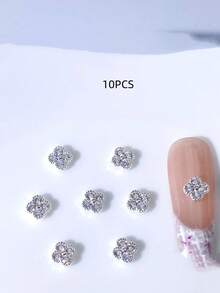 10 Stücke quadratische Nagel Juwelen, Valentinstag Y2K Nagel Schmuck - glänzend weiß & rosa Glitzer, geeignet für kurze Nägel, French Manicure & DIY Nagelkunst Nagel Strass - Verschiedenfarbig - Übersicht 9