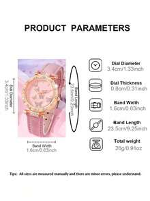 母亲节女士腕表套装，包含时尚优雅的蝴蝶吊坠项链、耳环、心形手链和蝴蝶表盘石英表。适合日常佩戴或作为礼物。不含礼盒。 - 粉色 - 查看 7