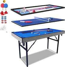 5-In-1 Multi-Functional Gaming Table, 54-Inch Foldable Portable Sports Arcade Game Set With Accessories, Mini Ping Pong Table, Foldable Gaming Table, Air Hockey Table, Pool Table Combination, Suitable For Indoor And Outdoor Use - 藍色 - 查看 1