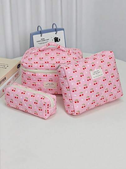 Cute Pink Cosmetic Bag For Women, Minimalist Zipper Design Multi-Functional Organizer Pouch, Travel Makeup Bag Set, Essential Makeup Bag, Pencil Case, Multi-Purpose Set Suitable For Students, Ladies, Girls, Women, Mothers, Holiday Gift, Home Decor