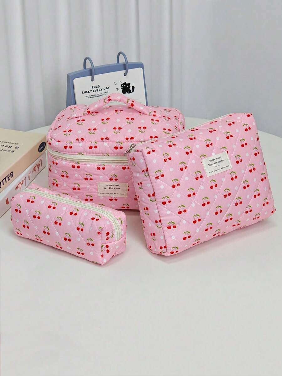 Cute Pink Cosmetic Bag For Women, Minimalist Zipper Design Multi-Functional Organizer Pouch, Travel Makeup Bag Set, Essential Makeup Bag, Pencil Case, Multi-Purpose Set Suitable For Students, Ladies, Girls, Women, Mothers, Holiday Gift, Home Decor - Multicolor - View 1