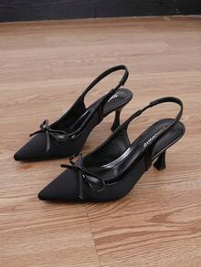 女士优雅黑色尖头细跟凉鞋，适合派对、婚礼、夏季穿着 - 黑色 - 查看 5