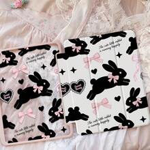 A Cute Cartoon Anime Pink Bow Letter Heart Rabbit Pattern Double-Sided Acrylic Transparent Crystal Back Cover, Shock-Proof, Suitable For IPad 7th, 8th, 10th Generation (10.2 Inch), Built-In Pencil Slot, Support Sleep/Wake Function, Ideal Christmas And New Year Gift - Multicolor - View 2