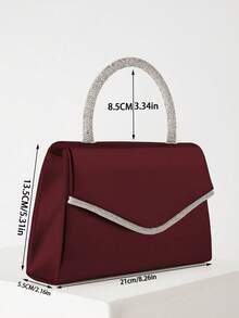 REMANLAND 女款優雅閃亮水鑽設計PU晚宴包，亮面鑽飾手提包，奢華宴會包，正式派對包，浪漫婚禮包，新娘包，舞會手提包 - 酒紅色 - 查看 3
