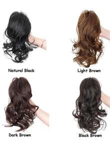 Extensiones de cabello postizo con cola de caballo glamorosa y rizada de aspecto natural, de 12 pulgadas, voluminosas y gruesas, resistentes al calor, sintéticas de lujo con cierre sin deslizamiento para cabello fino, para fiestas, bodas y uso diario (colores: negro natural, marrón claro, marrón oscuro, negro con tono marrón) - Multicolor - Ver 7