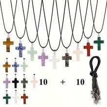 20pcs Vintage Moon Shaped Pendant With Adjustable Black Faux Leather Necklace Chain - Suitable For Jewelry DIY Bracelet And Earring Making, 10pcs Pendant + 10pcs Necklace Chain - Multicolor - View 16