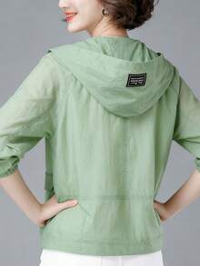 Abrigo convencional para mujeres Chaqueta ligera de manga larga con capucha, color liso, corta y con protección solar, con bolsillos. Ropa deportiva informal para exteriores para primavera, otoño y verano. Prendas de abrigo para mujer. - Verde - Ver 5