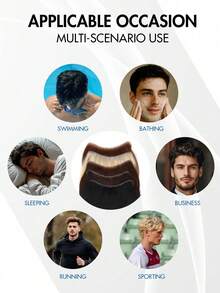 【逼真发际线，手工钩编】4x16英寸全手工钩编男士假发片 - 自然直发6英寸，超薄头皮设计，商务风格假发，适合所有人，耐用手工假发 - 彩色 - 查看 12