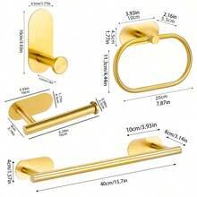 1 Set Matte Black Bathroom Hardware Set, Modern Minimalist Wall-Mounted Towel Bar, Towel Ring, Hooks And Toilet Paper Holder, Decorative Bathroom Accessories, Stainless Steel Towel Ring, Towel Rack, Towel Bar, Bathroom Hooks, Bathroom Shelf, Toilet Paper Holder, Storage Hooks, Hotel - Square Bottom Nail-free - View 2