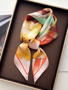 1pc New French Elegant Elegant Natural Ink Peony Print Scarf, Faux Silk 65*65cm Neckerchief, High-End Headscarf, Shawl, Suitable For Outings, Dates, Festivals, Parties, Gifts, Matching - Multicolor - View 2