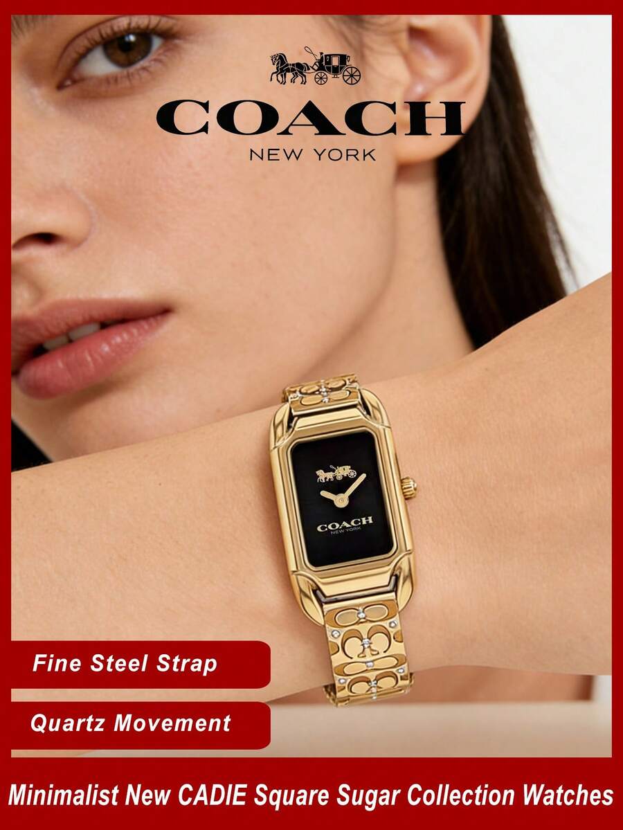 Coach Cadie Gold Steel Strap Black Dial Women's Watch - Gold - View 1
