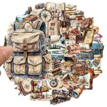 50张/包 复古旅行涂鸦贴纸，适用于手机壳、行李箱、滑板、音箱、水瓶、PET材质贴纸 - 彩色 - 查看 6