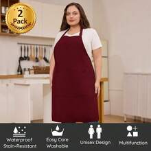 2 Pcs Plus Size Chef Apron, Unisex Professional Apron With 2 Pockets For CooFKing, Work, BaFKing (Larger Size) - Red - View 3
