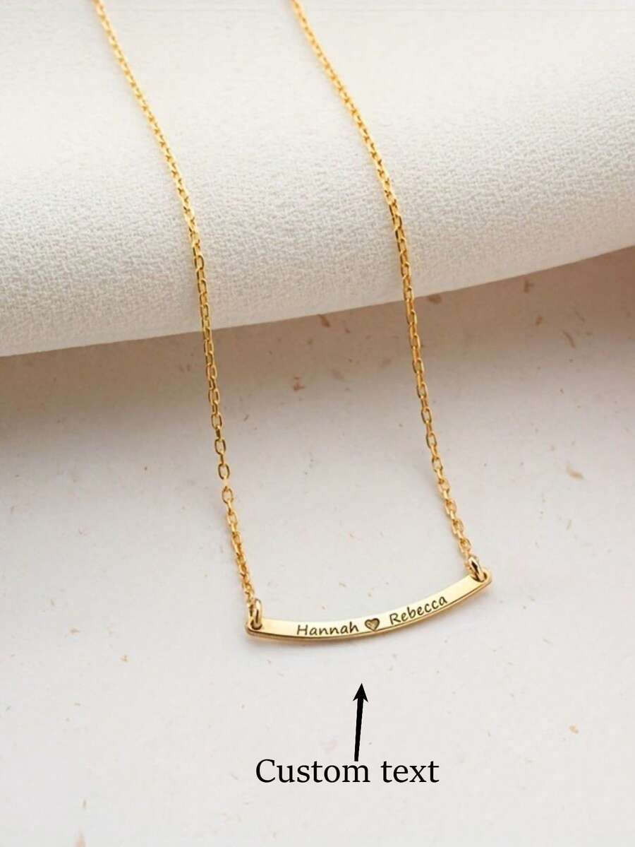 1pc Customized Personalized Exquisite Curved Bar Necklace, Customized Bar Name Necklace, Customized Date Necklace, Holiday Gift For Mom And Friends, Anniversary Gift - Multicolor - View 1