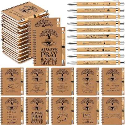 Kosiz 80 Pcs\/40 Set Christian Gifts Bulk Religious Spiral Notebook With Bible Verse Pen Prayer Journal Inspirational Notepad For Men Women Church Friends Birthday Sunday School (English Tree Of Life)