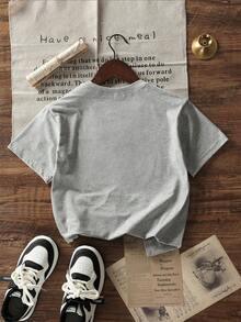 Tween Boys Casual Printed Crew Neck Short Sleeve T-Shirt, Summer Top - Light Grey - View 4