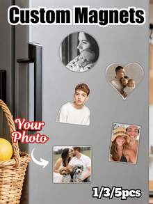 1/3/5个装可定制亚克力照片磁贴 - 5种形状可选，个性化家居装饰及礼品，厨房装饰，用于照片展示和收藏，也适用于宿舍和办公桌装饰，将普通照片变成独特的装饰品，周年纪念礼物，厨房必备品 - 多色(Shaped) - 查看 2