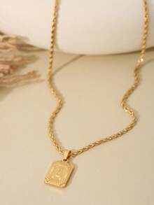 1件男士不锈钢金色扭链项链，配方形字母吊坠，A-Z字母首饰 - 金黃色 - 查看 5