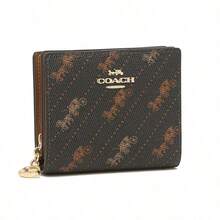 Fashion Coach Pattern Wallets For Women Purses Vintage Carriage Print Multi-Card Slots Wallet With Heart Pendant