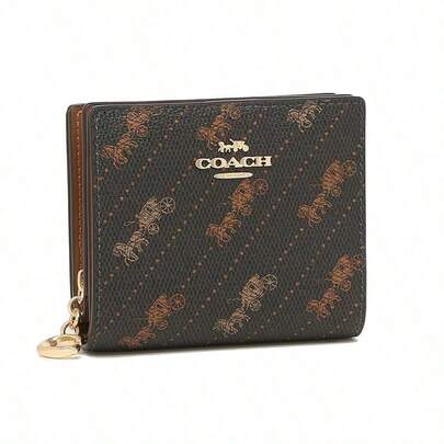 Fashion Coach Pattern Wallets For Women Purses Vintage Carriage Print Multi-Card Slots Wallet With Heart Pendant