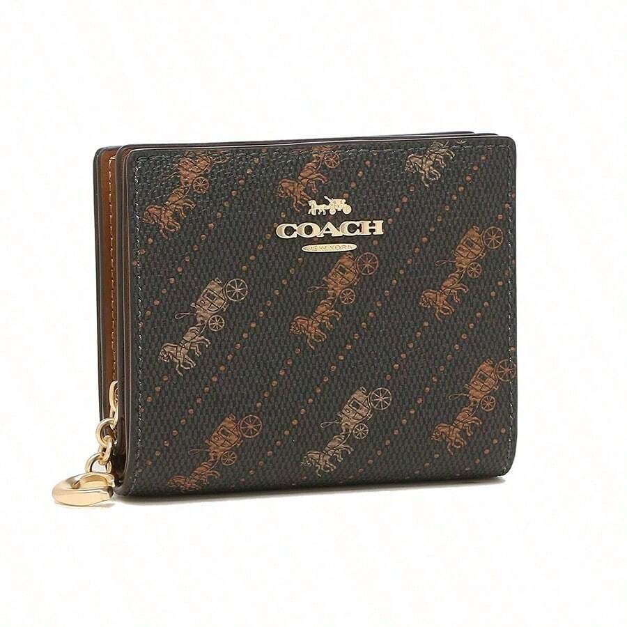 Fashion Coach Pattern Wallets For Women Purses Vintage Carriage Print Multi-Card Slots Wallet With Heart Pendant