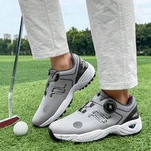 1 Pair Unisex Golf Shoes, Rotary Buckle Design, Versatile For Lawn Sports, Outdoor Casual Sports Shoes With Multi-Functional Grass Traction, All-Season Rubber Sole, EVA Sole And Microfiber Synthetic Upper, Suitable For Golf, Hiking, Training - White With Blue Decor, Golf Shoes, Hiking Shoes, Fashionable Sports Design, Durable Sports Wear - Grey - View 3