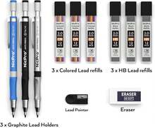 Nicpro 11 Pieces Colors 2mm Mechanical Pencil Set, 3 PCS Carpenter Drafting Pencil 2.0 Mm For Art Drawing Writing Sketching Construction With 6 Tube Pre-Sharpen 2B &Amp; Color Refill, Eraser, Sharpener - ColorB - 查看 7