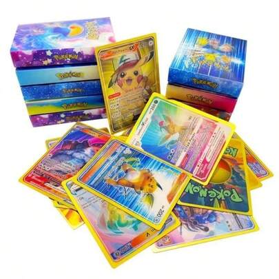 55pcs Unique Pokemon 3D Trading Cards, Original Pikachu Anime Merchandise, Tabletop Game Cards, Suitable For Collection, Random Packaging