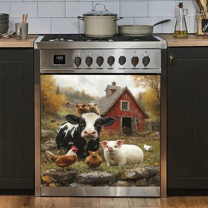 1pc Rustic Farmhouse Animal Wall Sticker, Self-Adhesive PVC Easy-To-Clean Material, No Glue Required, Dishwasher And Refrigerator , Kitchen Decorative Wall Sticker