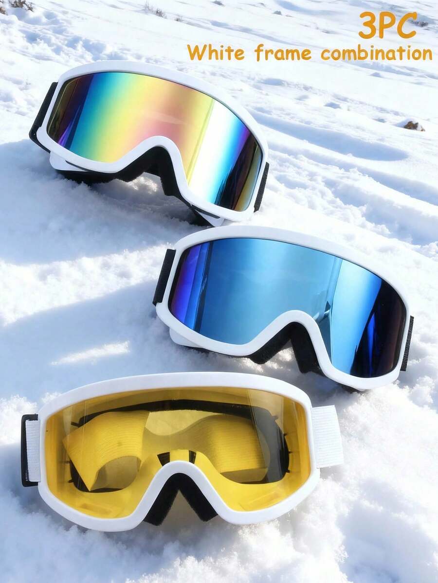 多副装彩色镜框泡沫衬垫软滑雪镜套装，男女通用 - 适用于户外滑雪、雪地摩托、单板滑雪、徒步旅行和其他冬季运动 - 彩色 - 查看 1